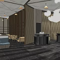 Modern Lobby Interior Design With Marble Floor Chandeliers Reception Desk And Elevator Doors