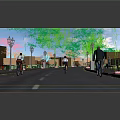 Scenic Road Facilities With Bicycle Lanes Street Lamps Trees And Lane Markings For Cyclists