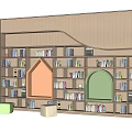 Modern Kids Bookshelf Design With Colorful House Shaped Arched Compartments And Books