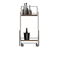 Stylish Black Wooden Decorative Cart Set With Wine Bottles And Glasses