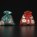 Stylish Lifestyle Decorative Bags With Green Red Floral Patterns And Ribbon Bows