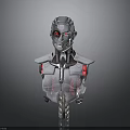 Silver Mechanical Robotic Bust With Red Eye And Glowing Chest Lines