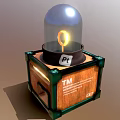 Vintage Gadget With Glass Dome Yellow Ring Wooden Base Green Borders And Glowing Lines
