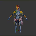 Game Movie Character in Orange White Futuristic Armor with Mechanical Details
