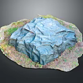 Natural Blue Stone with Wood Accent Green Grass Soil and Rough Texture