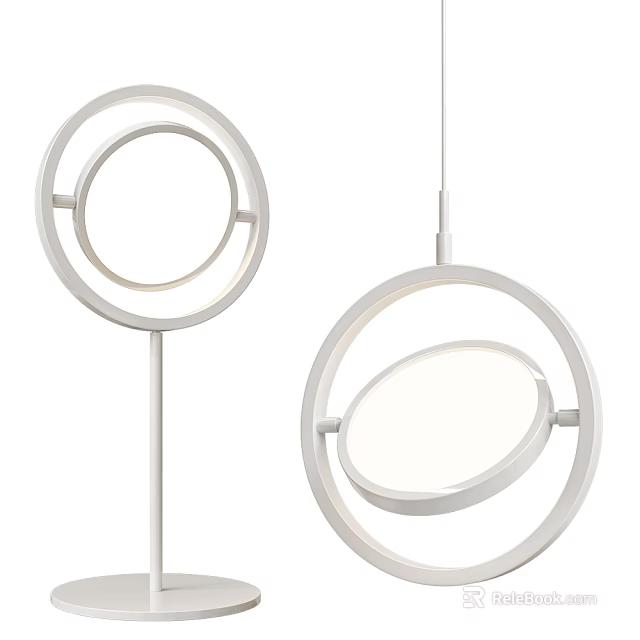 Modern Circular White Lighting Fixture Combination With Pendant And Floor Lamp Design 3d model 