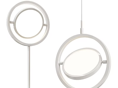 Modern Circular White Lighting Fixture Combination With Pendant And Floor Lamp Design 3d model