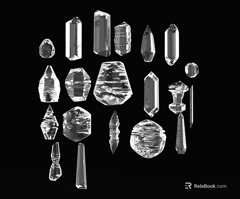 Shiny Transparent Crystal Glass Decorative Ornament Set With Various Geometric Shapes For Home Decor 3d model 