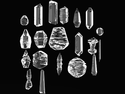Shiny Transparent Crystal Glass Decorative Ornament Set With Various Geometric Shapes For Home Decor 3d model