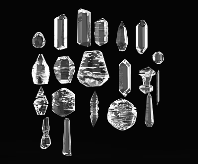 Shiny Transparent Crystal Glass Decorative Ornament Set With Various Geometric Shapes For Home Decor 3d model