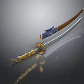 Traditional Japanese Katana With Ornate Gold Blue Hilt Scabbard And Sharp Metallic Blade