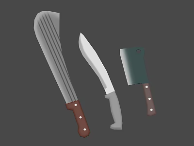 Three Essential Kitchen Knives With Diverse Blade Designs And Wooden Handles 3d model