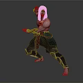 Warrior Character In Dynamic Martial Arts Stance With Ornate Armor And Muscular Build