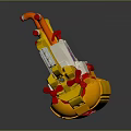 Lego Yellow And Red Submarine Model With Circular Window Orange Periscope Structures And Tail Propeller