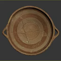 Traditional Hand Carved Sculpture Pottery Dish With Red And Brown Stripes And Two Handles
