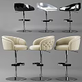Modern Beige Leather Bar Stools With Round Backrest And Metal Base Design 3d model