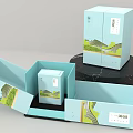 Elegant Tea Gift Box Ornament Display Combination With Light Blue Cases And Green Patterns 3d model