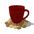 Red Patterned Mug with Mid Autumn Design on Wooden Blocks Base 3d model