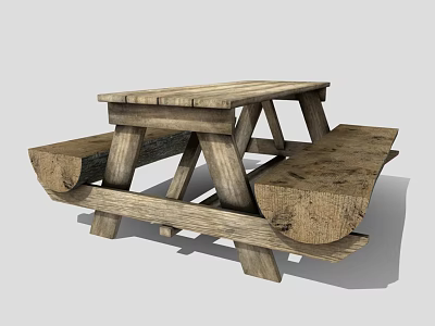 Rustic Wooden Outdoor Picnic Table With Benches And Natural Wood Grain 3d model