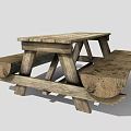 Rustic Wooden Outdoor Picnic Table With Benches And Natural Wood Grain