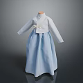 Elegant Traditional Korean Hanbok Clothing Light Blue White With Bow Decoration