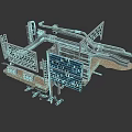 Industrial Machinery Structure With Metal Pipes Frame Blue Control Panel And Scattered Parts