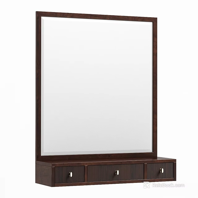 Wall Mounted Bathroom Mirror With Wooden Frame And Storage Drawer Cabinet 3d model 