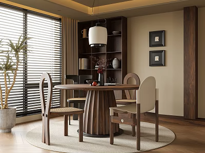 Middle Ancient Style Restaurant Round Dining Table Dining Chair Single Chair Chandelier 3d model