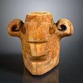 Ancient Style Handcrafted Stone Head Sculpture With Double Ear Protrusions And Textured Surface 3d model