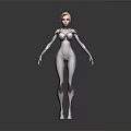 Futuristic Female Character in White Bodysuit with Mechanical Knee Parts 3D Model Design