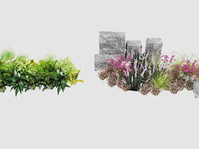 Garden Landscape Design Featuring Lush Green Plants And Colorful Flowers With Stones 3d model