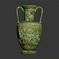 Green Ceramic Vase With Two Handles And Carved Patterns For Plant 3d model