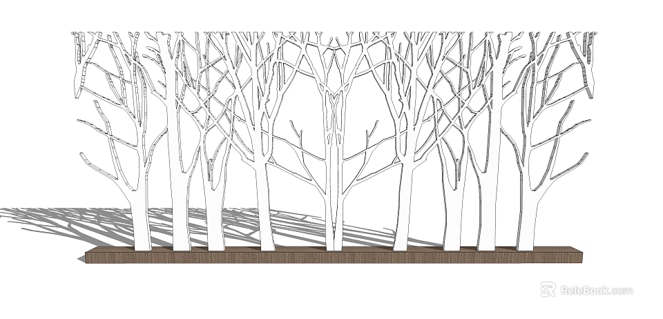 Black and White Line Drawing Style Deciduous Arbor with Slender Trunks and Intertwined Branches 3d model 