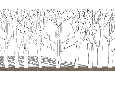 Black and White Line Drawing Style Deciduous Arbor with Slender Trunks and Intertwined Branches 3d model