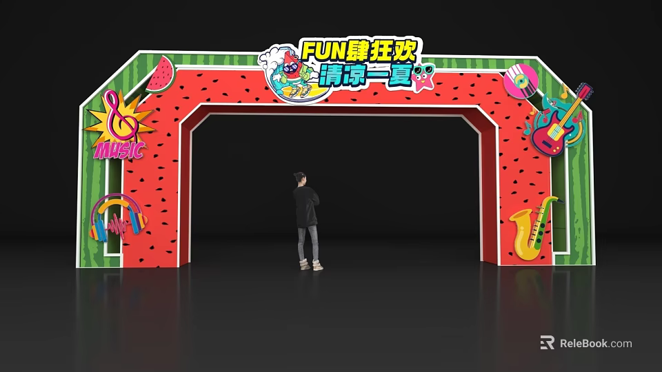 Watermelon Shaped Event Gateway with Musical Elements for Cool Summer Carnival 3d model