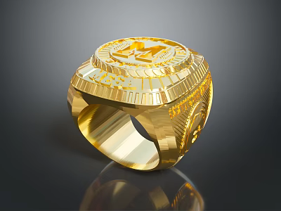 Golden Engraved Ring With Shiny Surface And Letter M Design Daily Life Accessory 3d model