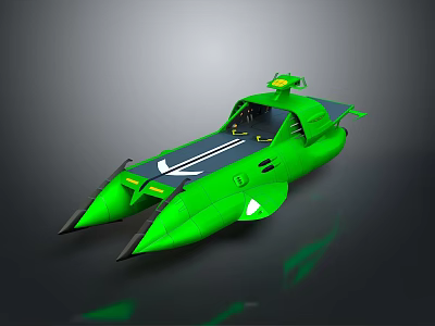 Futuristic Green Speedboat Featuring Sharp Streamlined Aerodynamic Design And Cockpit 3d model