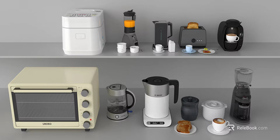 Smart Kitchen Machines Including Rice Cooker Blender Coffee Maker Toaster And Microwave 3d model 