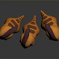Three Cute Orange Dinosaur Characters With Purple Horns Standing Together