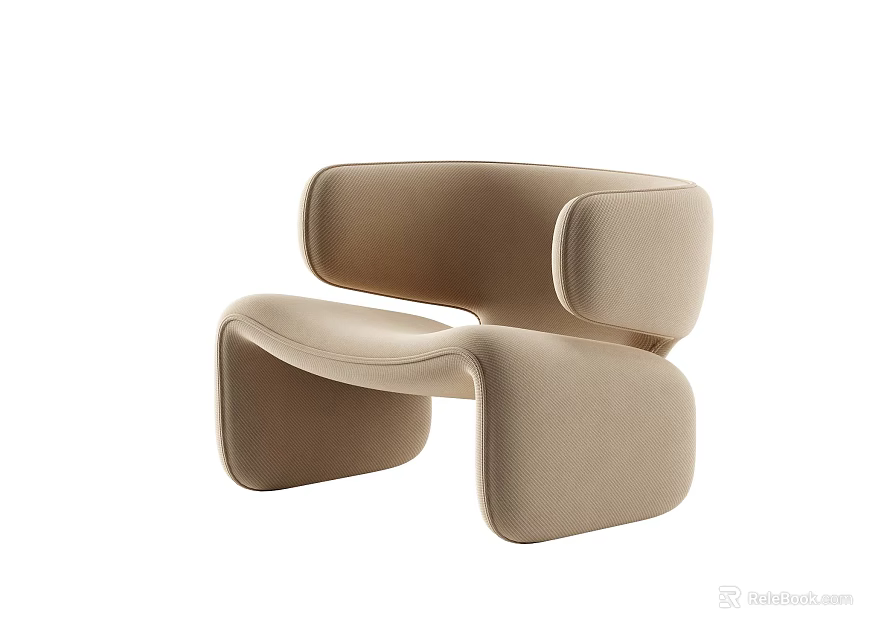 Modern Beige Lounge Chair With Curved Design And Soft Comfortable Fabric 3d model 