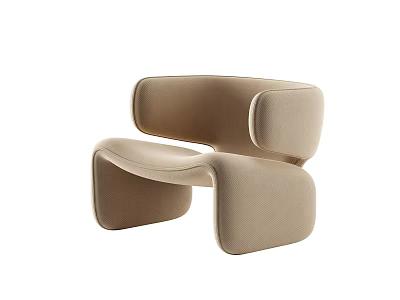 Modern Beige Lounge Chair With Curved Design And Soft Comfortable Fabric 3d model