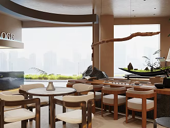 New Chinese Style Teahouse Club Tea Room Tea Tasting Area Tea Table and Chair Combination Ancient Style Tea Room Leisure Chair Indoor Landscape Sick Solid Wood Tea Table and Chair 3d model