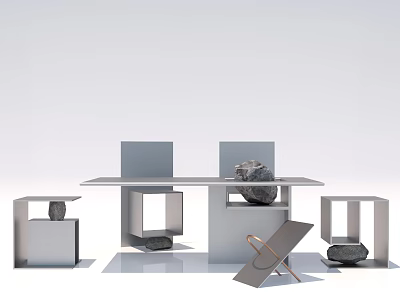 Modern Tea Table And Chairs Interior With Sleek Metal Frame Stone Decor And Geometric Design 3d model