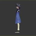 3D Model Character With Purple Hair Blue Coat Brown Shirt Beige Pants And Gray Shoes