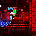 Neon Lights Bar Interior With Stage Tables And Chairs Red Lighting 3d model