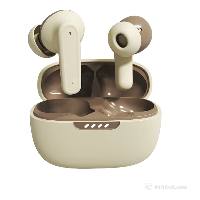 Modern Wireless Earbuds With Cream Charging Case Design And Ergonomic Fit 3d model 