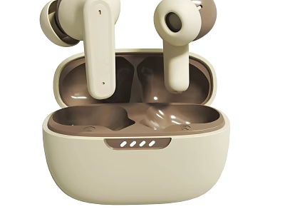 Modern Wireless Earbuds With Cream Charging Case Design And Ergonomic Fit 3d model