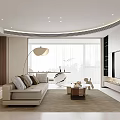 Modern Living Dining Room Interior With Sofa Floor Lamp TV Wall And Large Windows