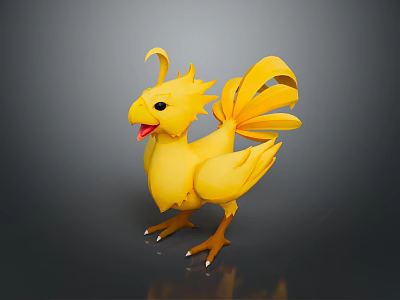 Cute Yellow 3D Cartoon Game Movie Character With Spread Tail And Open Mouth 3d model