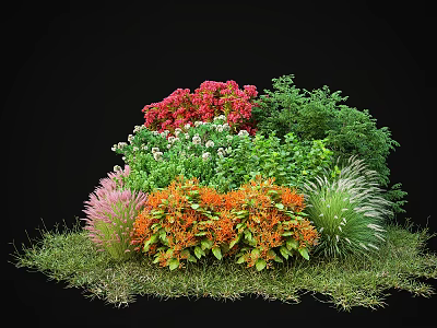 Colorful Shrubs with Red White Orange Pink Flowers and Green Foliage in Garden Landscape 3d model